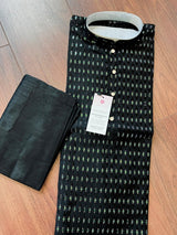 Black men's kurta pajama in premium silk with all-over sequin & embroidery on premium silk — Kaash Collection