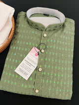 Green men's kurta pajama in premium silk with all-over sequin & embroidery on premium silk — Kaash Collection