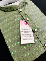 Green men's kurta pajama in premium silk with all-over sequin & embroidery on premium silk — Kaash Collection