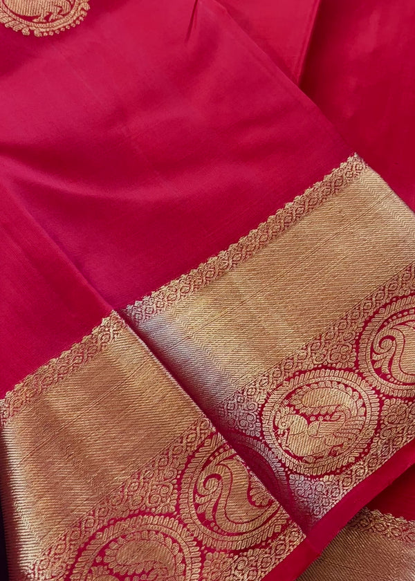Red Pure Kanjivaram Silk Saree with Gold Zari Weave  | Heirloom Kanchipuram Pure Silk Sari | SILK MARK CERTIFIED | Ships from California