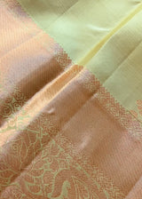 Lime Pure Kanjivaram Silk Saree with Goldish Copper Zari Weave  | Heirloom Kanchipuram Pure Silk Sari | SILK MARK CERTIFIED Saree