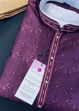 Purple Color Indian kurta for Men - Embossed Embroidery and Zari - Sherwani Style Kurta - Indian Wedding Kurta - Indian Outfit for Men
