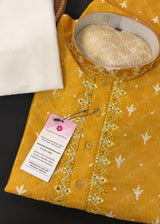 Mango Yellow Soft Silk Sequin Mens Kurta Pajama Set | Hand Embroidery with embedded Mirrors  | Haldi Kurta | Wedding and Traditional Wear