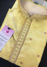 Yellow Color Kurta Pajama Set for Men | Embroidery Work on neckline  | Soft Silk Material | Mens Kurta for Haldi