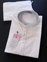 Pure White men's kurta pajama in pure cotton with full lucknowi chikankari embroidery (no lining, semi-transparent) — Kaash Collection