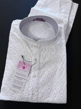 Pure White men's kurta pajama in pure cotton with full lucknowi chikankari embroidery (no lining, semi-transparent) — Kaash Collection