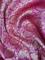 Pure Katan Silk Saree Fenugreek Color with Hot Pink Color Border and Pallu - Kaash