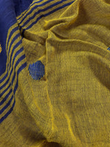 Blue & Mehendi Green Khaadi Linen saree in pure khaadi cotton blend with linen with silver zari borders with gicha thread buttas — Kaash Collection