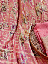 Coral Peach pure khaddi georgette banarasi silk saree with muted gold zari with digital floral prints — Kaash Collection