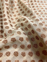 Creamy White with Strawberry Pink pure khaddi georgette banarasi silk saree with antique zari with strawberry pink borders — Kaash Collection