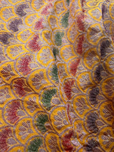 Pure Khaddi Georgette Banarasi Silk Saree in Mango Yellow with Copper Zari - Floral Jaal Sari with Hand Brush Paint - SILK MARK CERTIFIED - Kaash