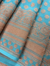 Pastel Blue pure khaddi georgette banarasi silk saree with copper zari with wide border — Kaash Collection