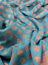 Pastel Blue pure khaddi georgette banarasi silk saree with copper zari with wide border — Kaash Collection