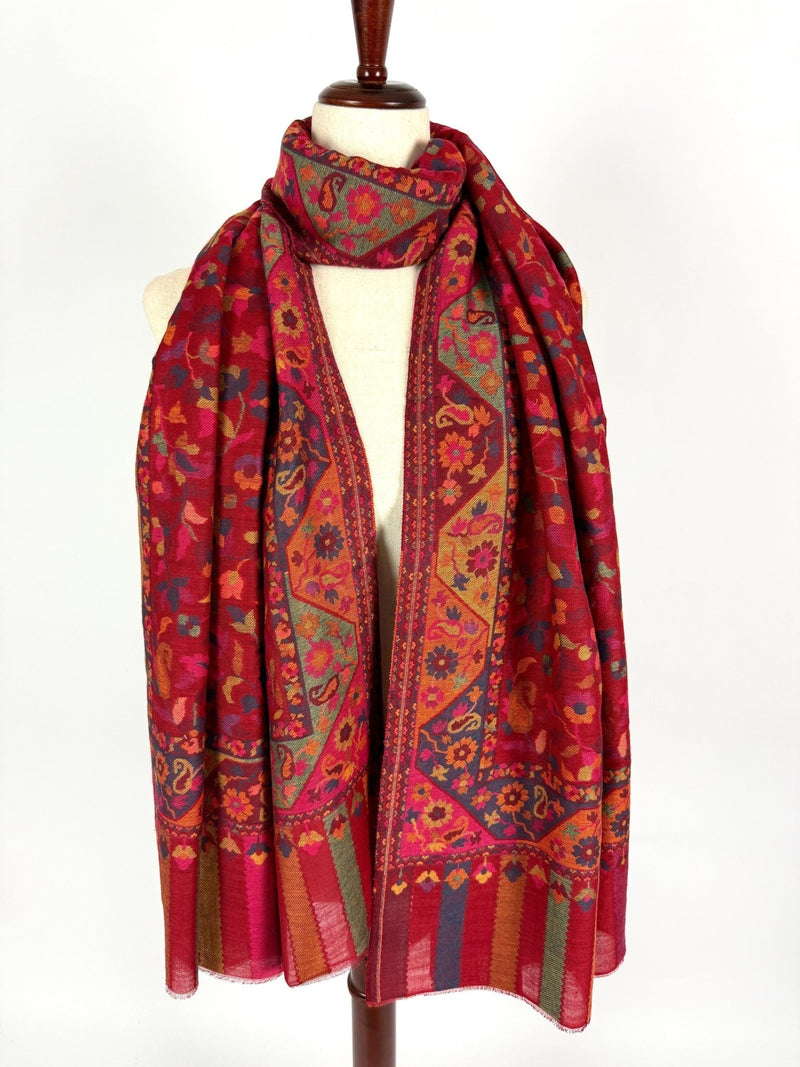 Multi-Color pure pashmina Kashmiri shawl with kani weave, floral motifs — Kaash Collection