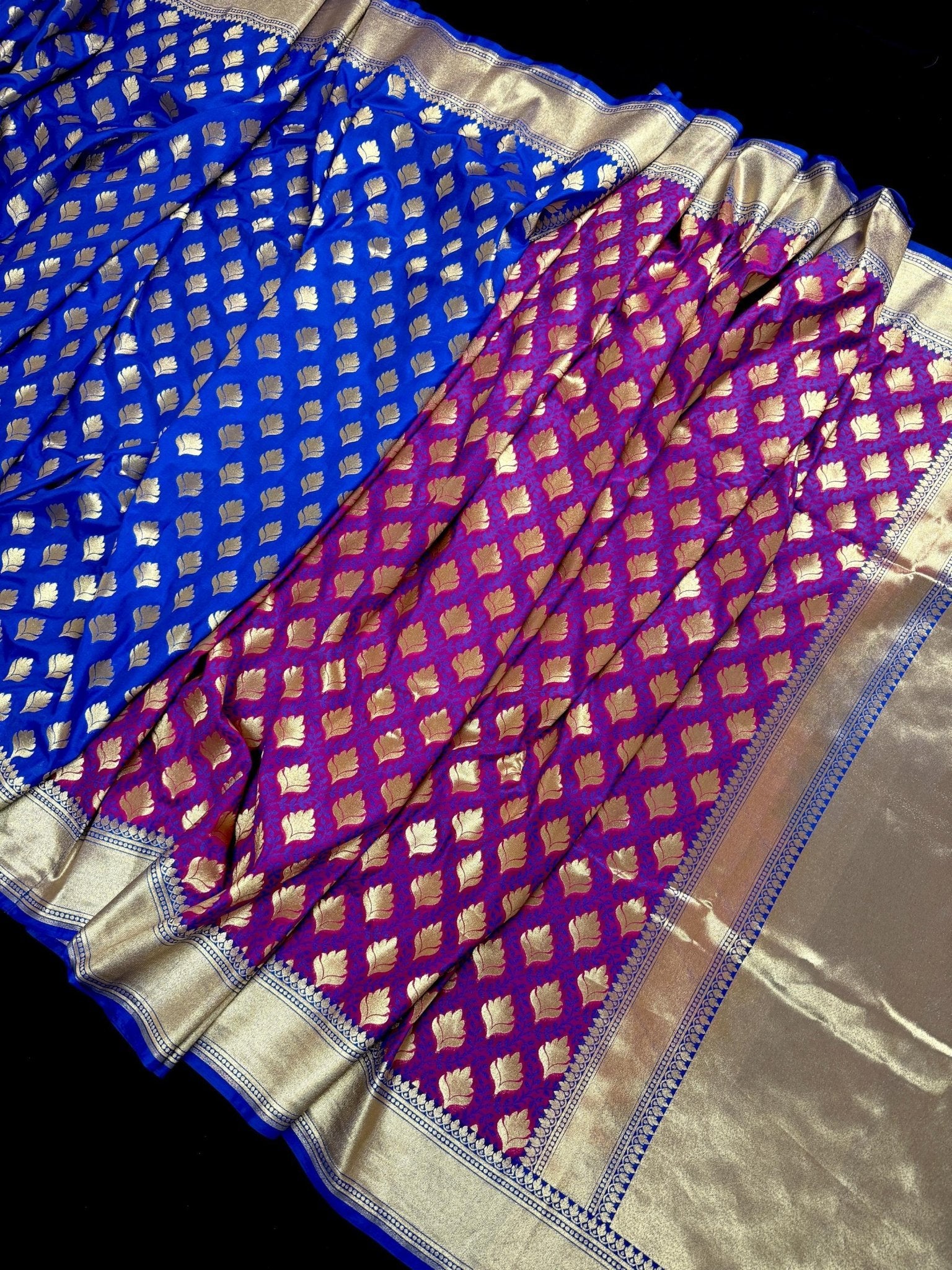 Purple & Blue Half-and-Half Banarasi Silk Saree | Kaash
