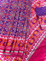 Purple and Pink Printed Soft Silk Saree - Kaash