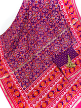 Purple and Pink Printed Soft Silk Saree - Kaash