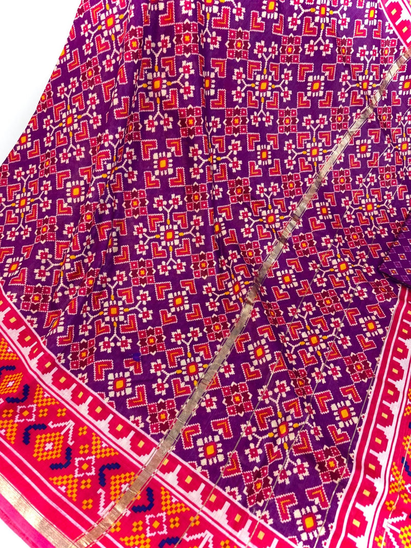 Purple and Pink Printed Soft Silk Saree - Kaash