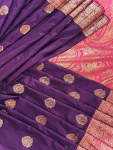 Purple & Pink Banarasi saree in pure banarasi semi katan silk with copper zari weave with floral pattern — Kaash Collection