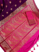 Purple & Pink Banarasi saree in pure banarasi semi katan silk with copper zari weave with floral pattern — Kaash Collection
