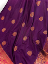 Purple & Pink Banarasi saree in pure banarasi semi katan silk with copper zari weave with floral pattern — Kaash Collection