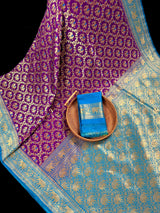 Purple and Sky Blue Color combination Banarasi Silk Shikargah Saree in Zari Weave Work | Shikargah Sarees - Kaash