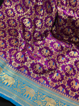 Purple and Sky Blue Color combination Banarasi Silk Shikargah Saree in Zari Weave Work | Shikargah Sarees - Kaash