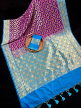 Purple and Sky Blue Color combination Banarasi Silk Shikargah Saree in Zari Weave Work | Shikargah Sarees - Kaash