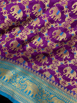 Purple and Sky Blue Color combination Banarasi Silk Shikargah Saree in Zari Weave Work | Shikargah Sarees - Kaash