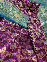 Purple and Sky Blue Color combination Banarasi Silk Shikargah Saree in Zari Weave Work | Shikargah Sarees - Kaash