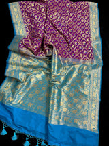 Purple and Sky Blue Color combination Banarasi Silk Shikargah Saree in Zari Weave Work | Shikargah Sarees - Kaash