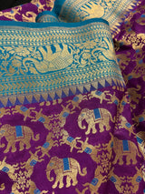 Purple and Sky Blue Color combination Banarasi Silk Shikargah Saree in Zari Weave Work | Shikargah Sarees - Kaash
