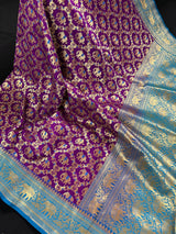 Purple and Sky Blue Color combination Banarasi Silk Shikargah Saree in Zari Weave Work | Shikargah Sarees - Kaash