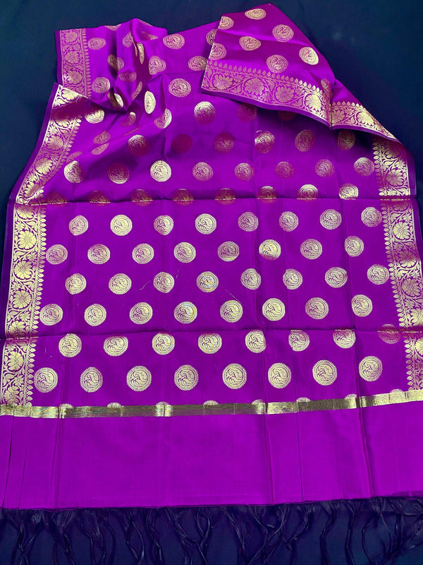 Purple Banarasi Silk Chakra Designer Dupatta with black tassels | Light Weight Dupatta | Benarasi Dupatta | Gift For Her | Kaash Collection - Kaash