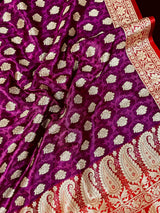 Purple Banarasi Tanchoi Silk Saree | Handloom Zari Weaving - Kaash