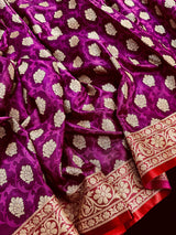Purple Banarasi Tanchoi Silk Saree | Handloom Zari Weaving - Kaash