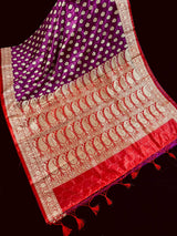 Purple Banarasi Tanchoi Silk Saree | Handloom Zari Weaving - Kaash