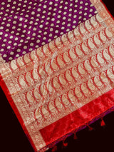 Purple Banarasi Tanchoi Silk Saree | Handloom Zari Weaving - Kaash
