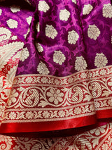 Purple Banarasi Tanchoi Silk Saree | Handloom Zari Weaving - Kaash