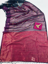 Purple & Black Matka Muslin Jamdani Saree - Kaash