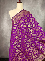 Purple Banarasi Floral Soft Silk dupatta in soft silk (non-pure) with floral jaal with muted gold zari — Kaash Collection