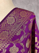 Purple Banarasi Floral Soft Silk dupatta in soft silk (non-pure) with floral jaal with muted gold zari — Kaash Collection