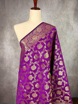 Purple Banarasi Floral Soft Silk dupatta in soft silk (non-pure) with floral jaal with muted gold zari — Kaash Collection