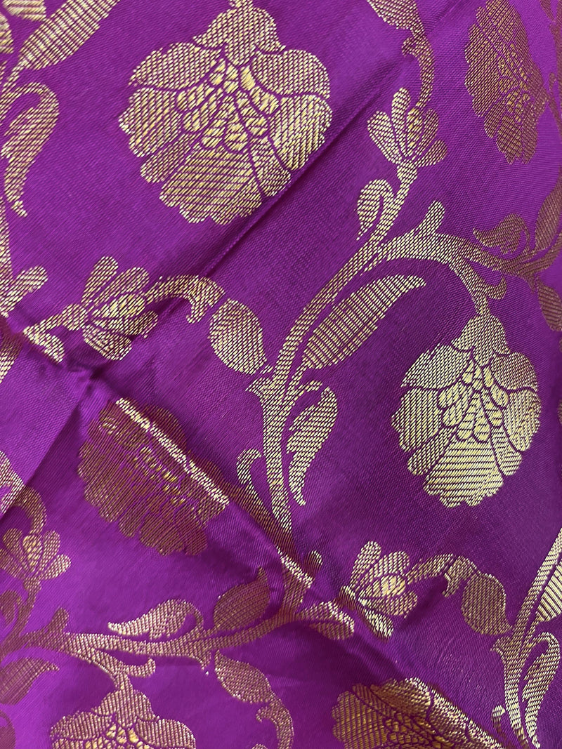 Purple Color Banarasi Floral Soft Silk dupatta with Muted Gold Zari Weaving | Light Weight Dupatta | Silk Dupatta | Stole | Gift For Her - Kaash