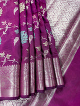Purple Color Banarasi Handloom Semi Soft Silk Saree - Kaash