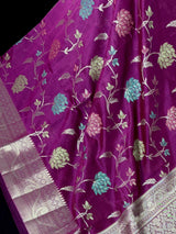 Purple Color Banarasi Handloom Semi Soft Silk Saree - Kaash
