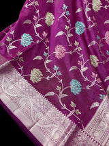 Purple Color Banarasi Handloom Semi Soft Silk Saree - Kaash