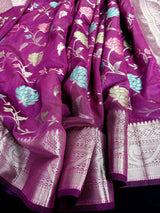 Purple Color Banarasi Handloom Semi Soft Silk Saree - Kaash