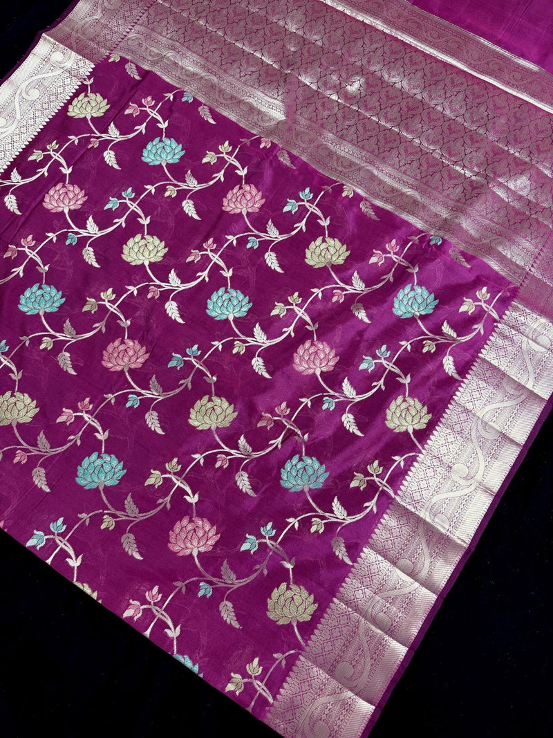 Purple Color Banarasi Handloom Semi Soft Silk Saree - Kaash