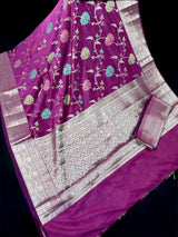 Purple Color Banarasi Handloom Semi Soft Silk Saree - Kaash
